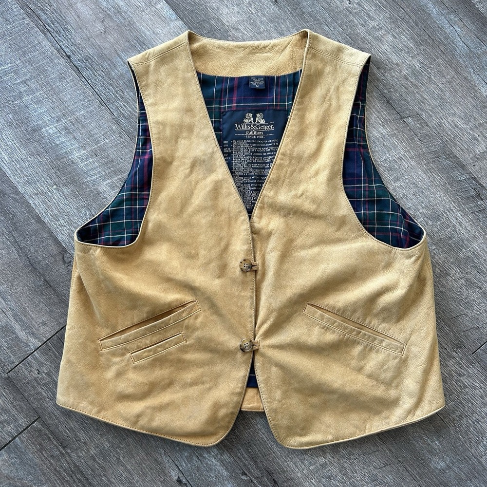 Willis & Geiger Outfitters Leather Vest Men M Tan Vintage 90s Lined Western Soft